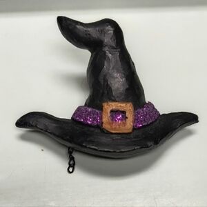 Black Witch Hat Brooch with Purple Glitter Band
